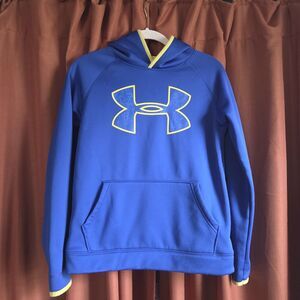 Boys Under Armour Big Logo Hoodie Coldgear Youth Large Blue Yellow